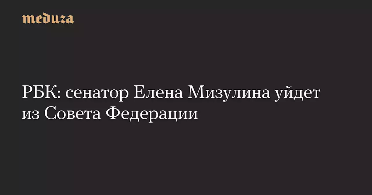 РБК: сенатор Елена Мизулина уйдет из Совета Федерации — Meduza