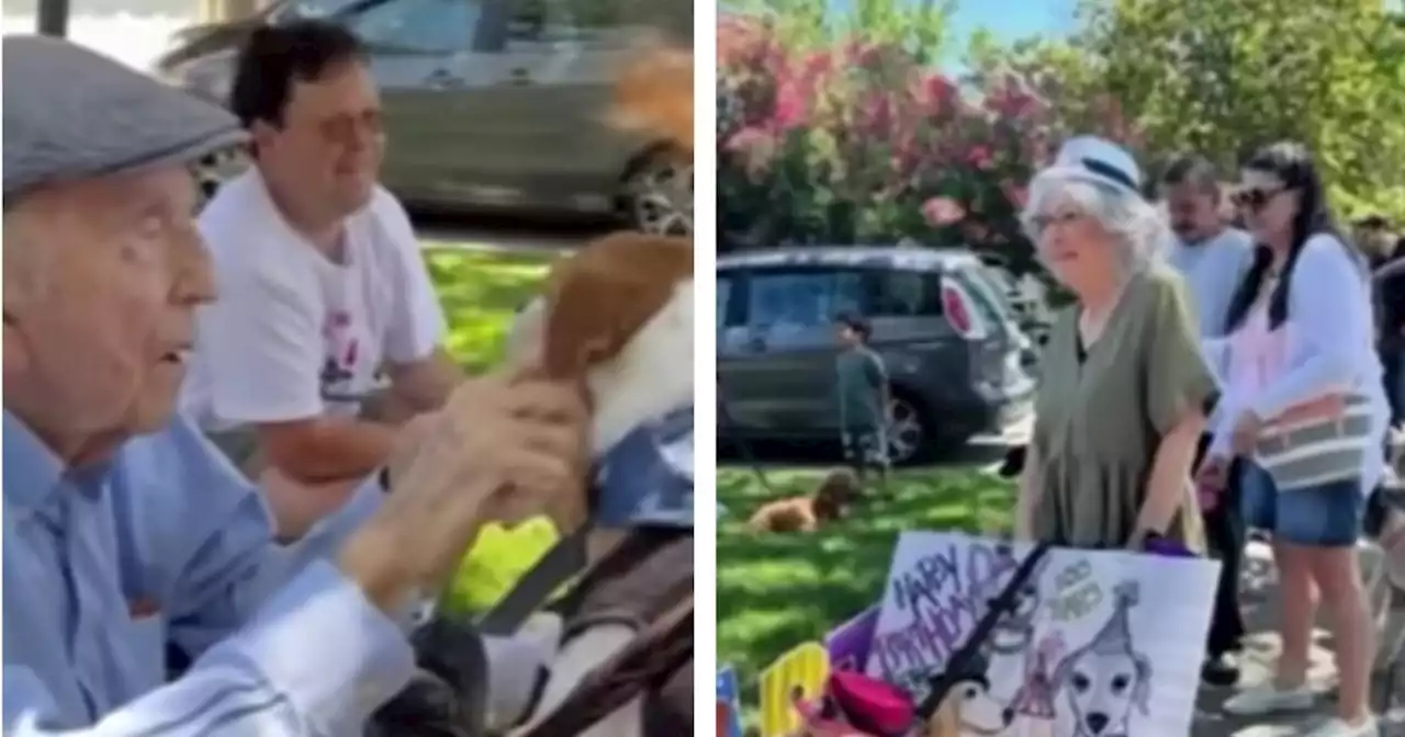 Por su cumpleaños 100, a este hombre le llevaron decenas de perritos para felicitarlo