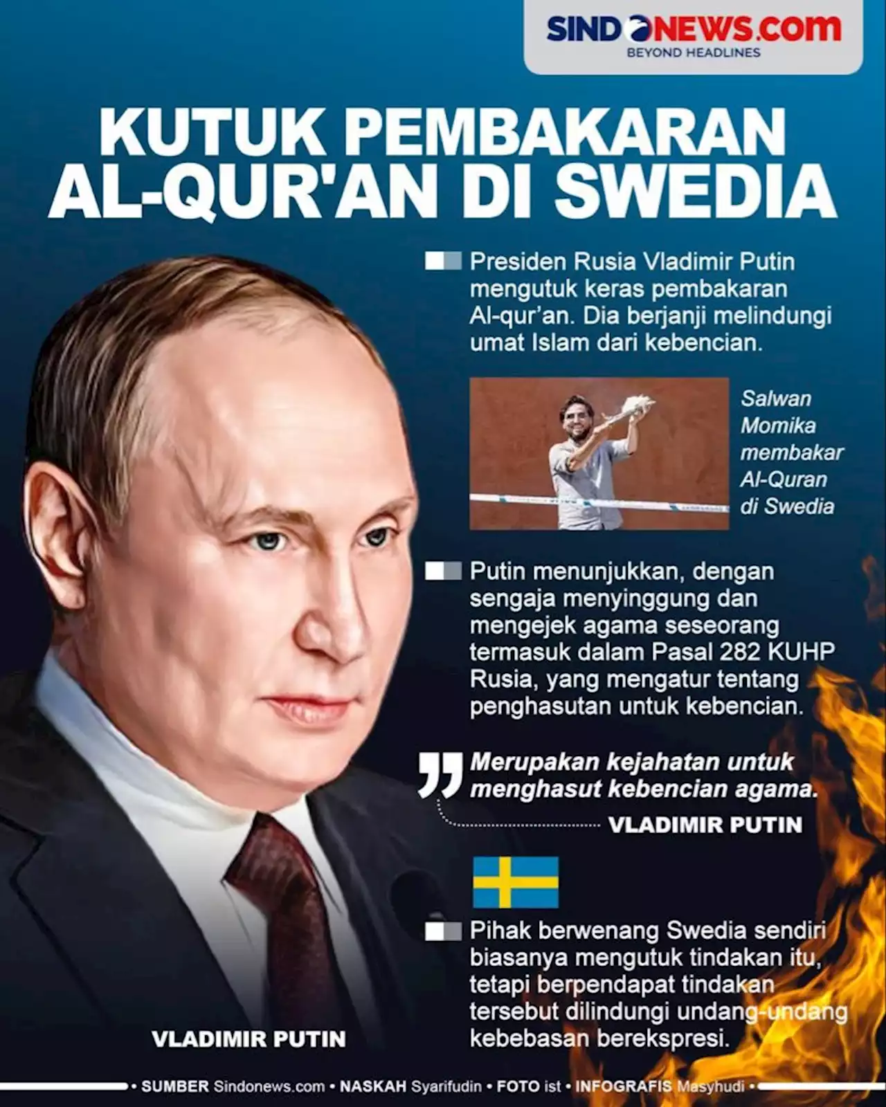 Janji Lindungi Muslim, Putin Kutuk Pembakaran Al-Qur'an di Swedia