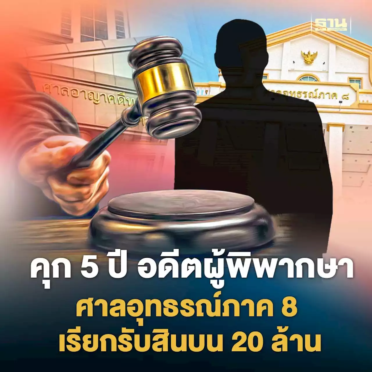 ศาลสั่งคุก 5 ปี ริบเงิน 20 ล้าน นาย ฐ. อดีตผู้พิพากษาศาลอุทธรณ์ภาค 8 คดีรับสินบน