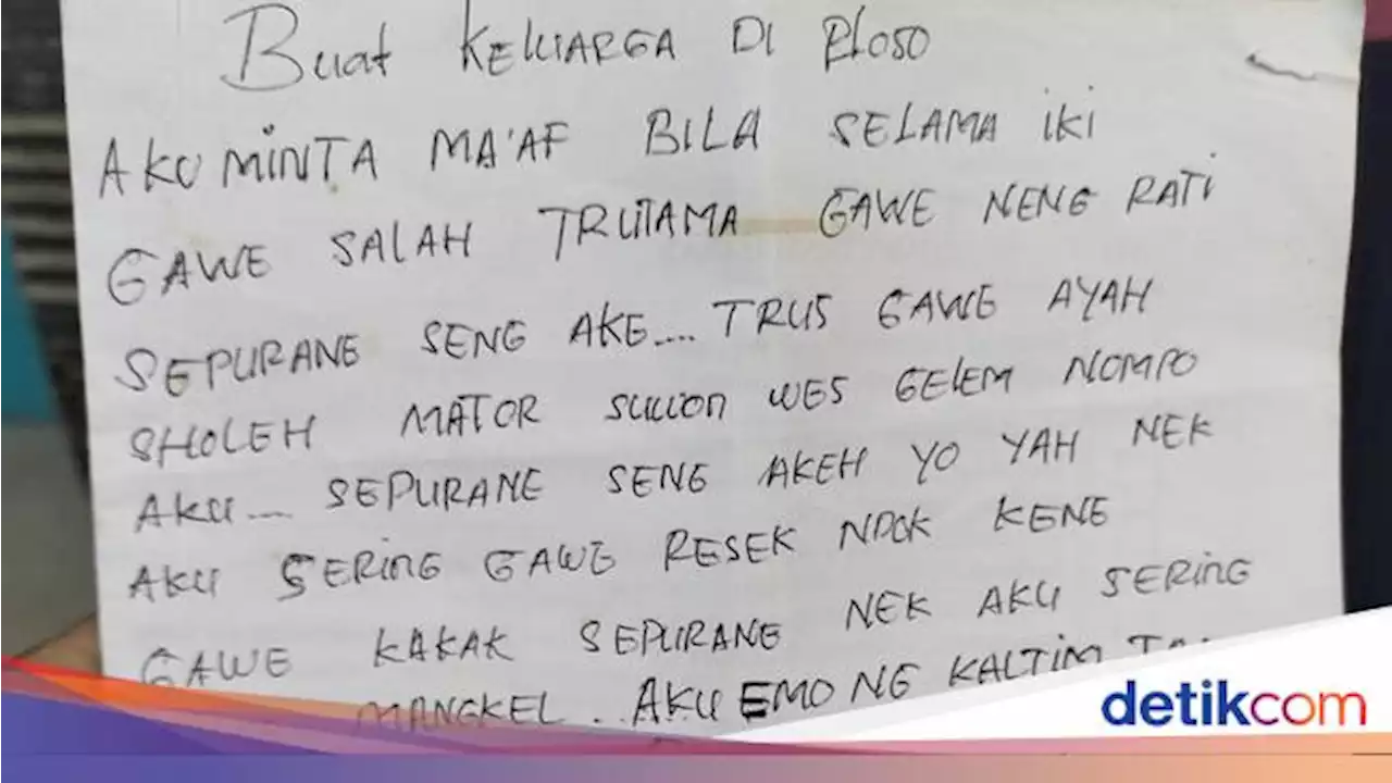 Pria Bunuh Diri di Gresik Tinggalkan Surat Wasiat, Isinya Bikin Nyesek