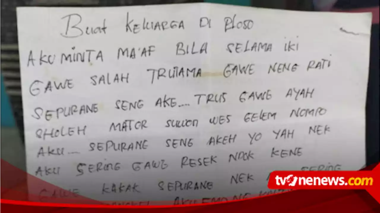 Tulis Surat Penyesalan dan Kata Maaf, Pemuda di Gresik Ditemukan Tewas Bunuh Diri