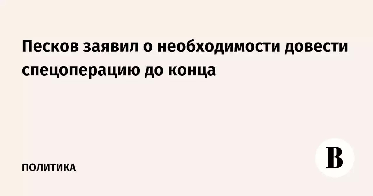 Песков заявил о необходимости довести спецоперацию до конца