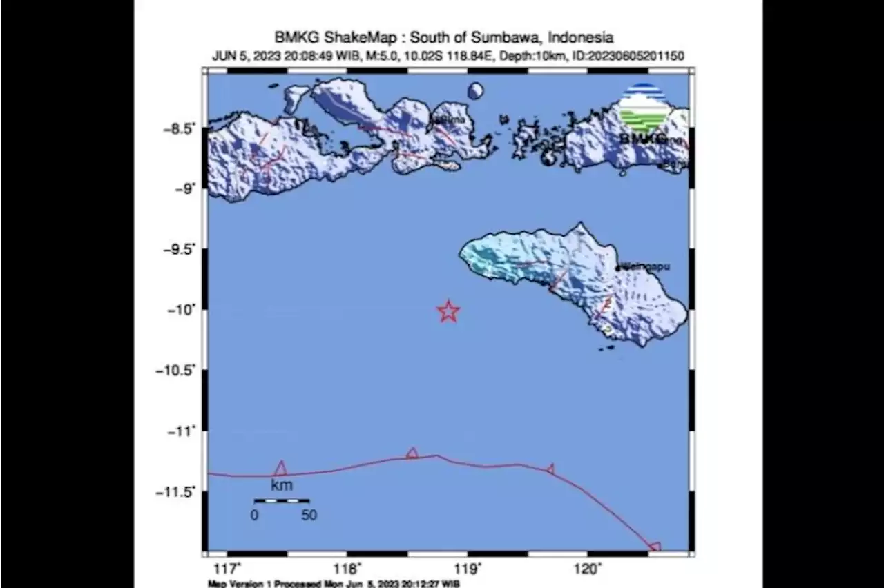 Gempa magnitudo 5,0 guncang wilayah barat daya Kodi Sumba