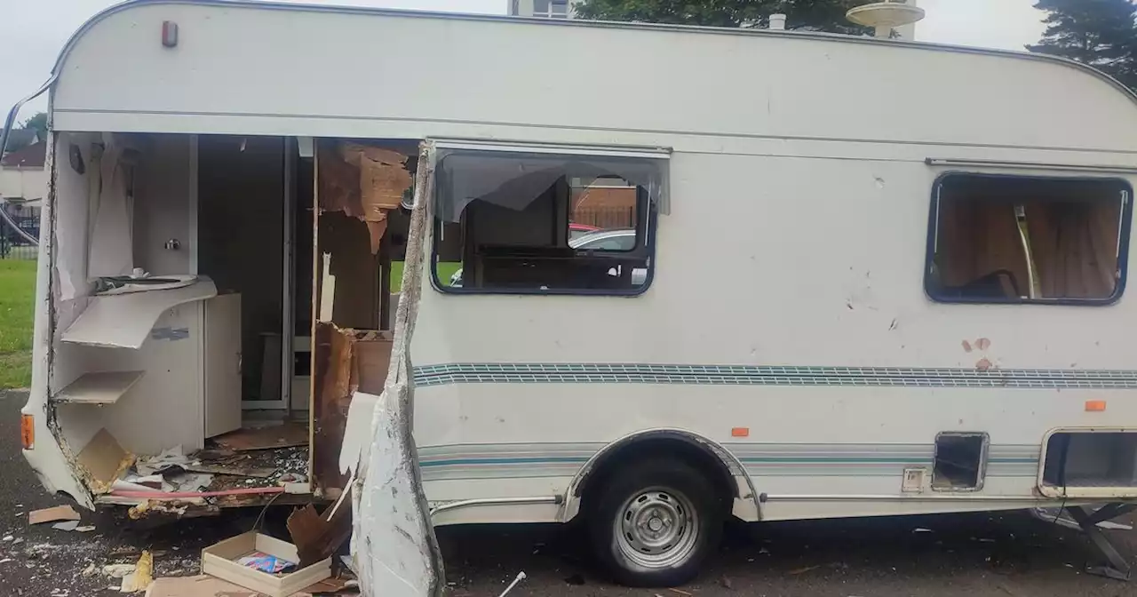 Trashed caravan abandoned in Glasgow park is 'serious danger to children'