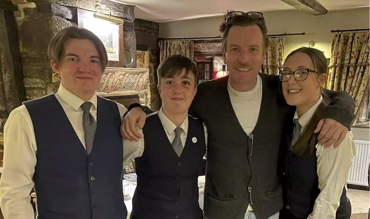 Ewan McGregor pictured in West Yorkshire filming his new drama A Gentleman in Moscow