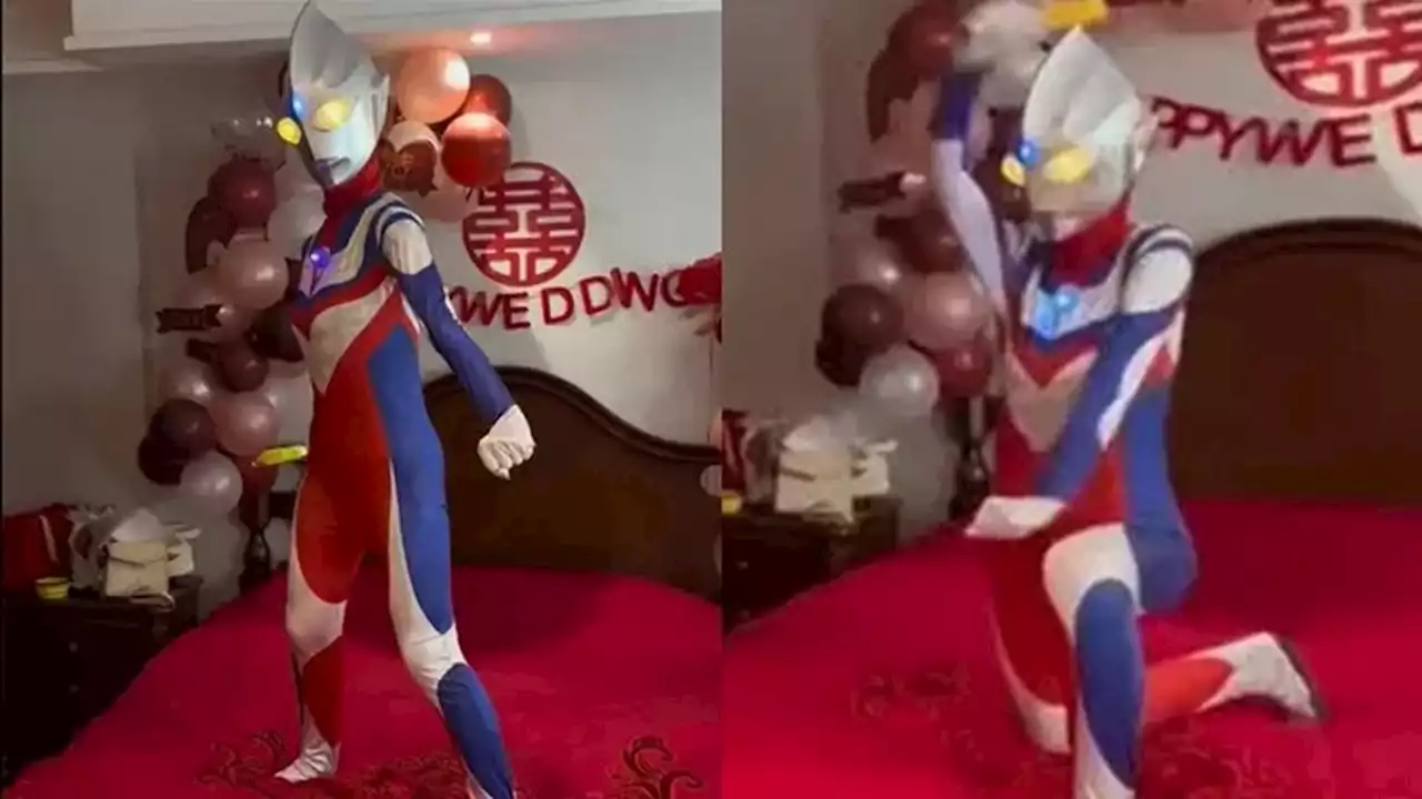 Aksi Mempelai Wanita Pakai Kostum Ultraman di Momen Pernikahan Ini Viral