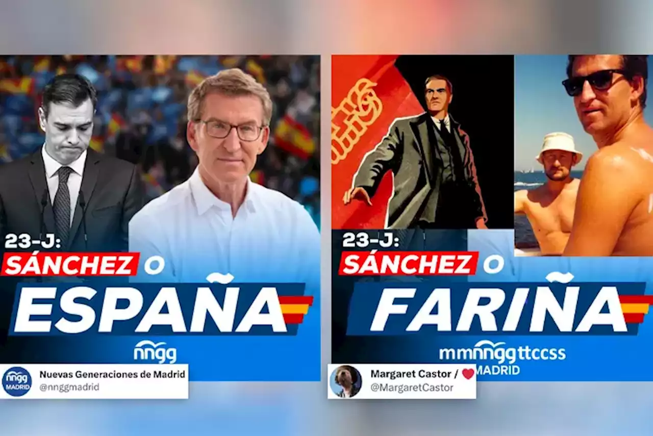 Los tuiteros responden a un cartel de Nuevas Generaciones del PP que enfrenta a Sánchez con España: 'Sánchez o Bruce Esprinter'