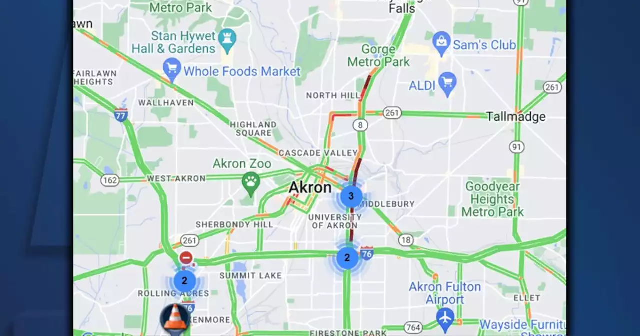 2 northbound lanes blocked on Route 8 near Perkins Street in Akron