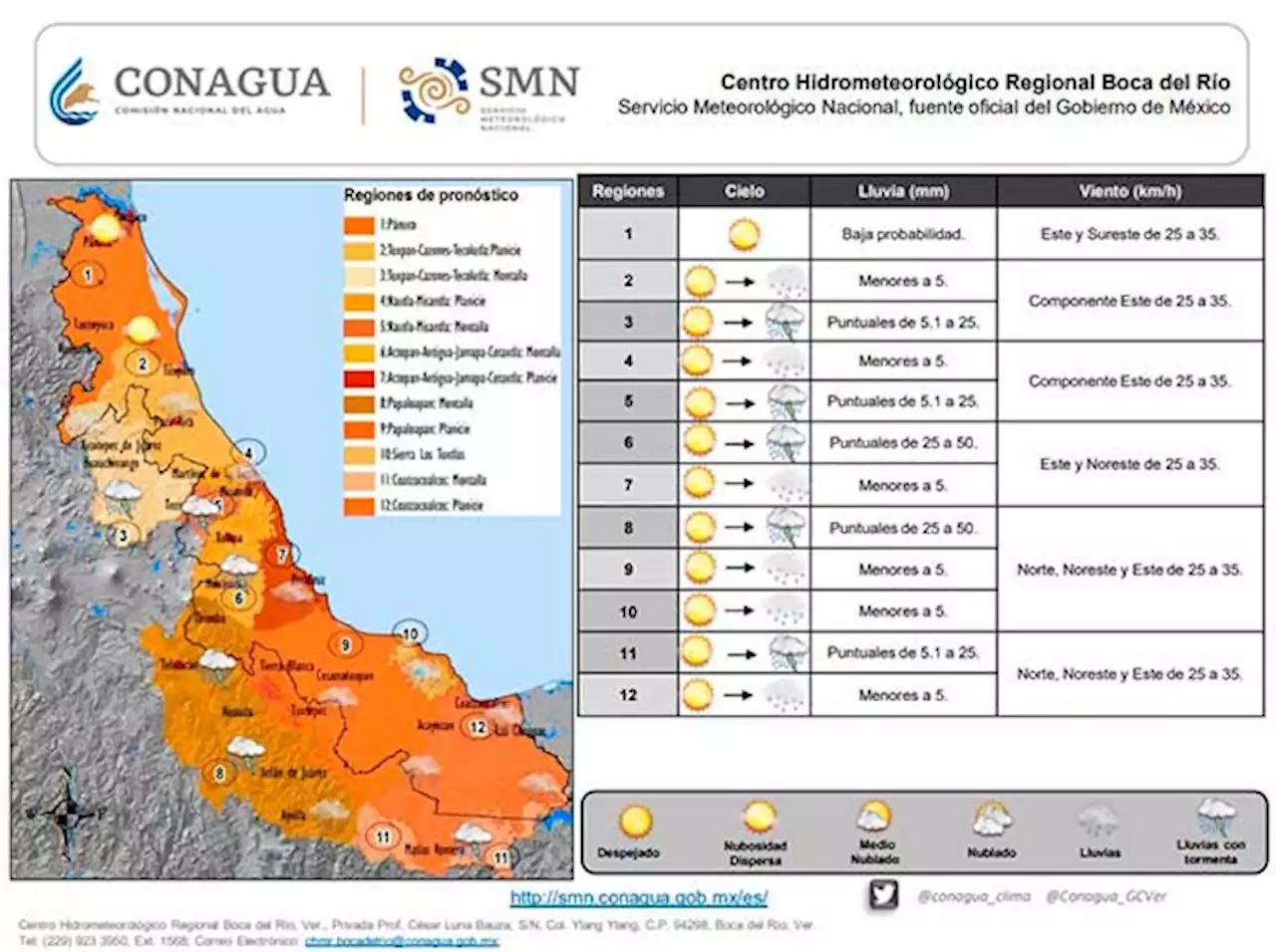 Prevén lluvias en zonas montañosas de Veracruz este miércoles