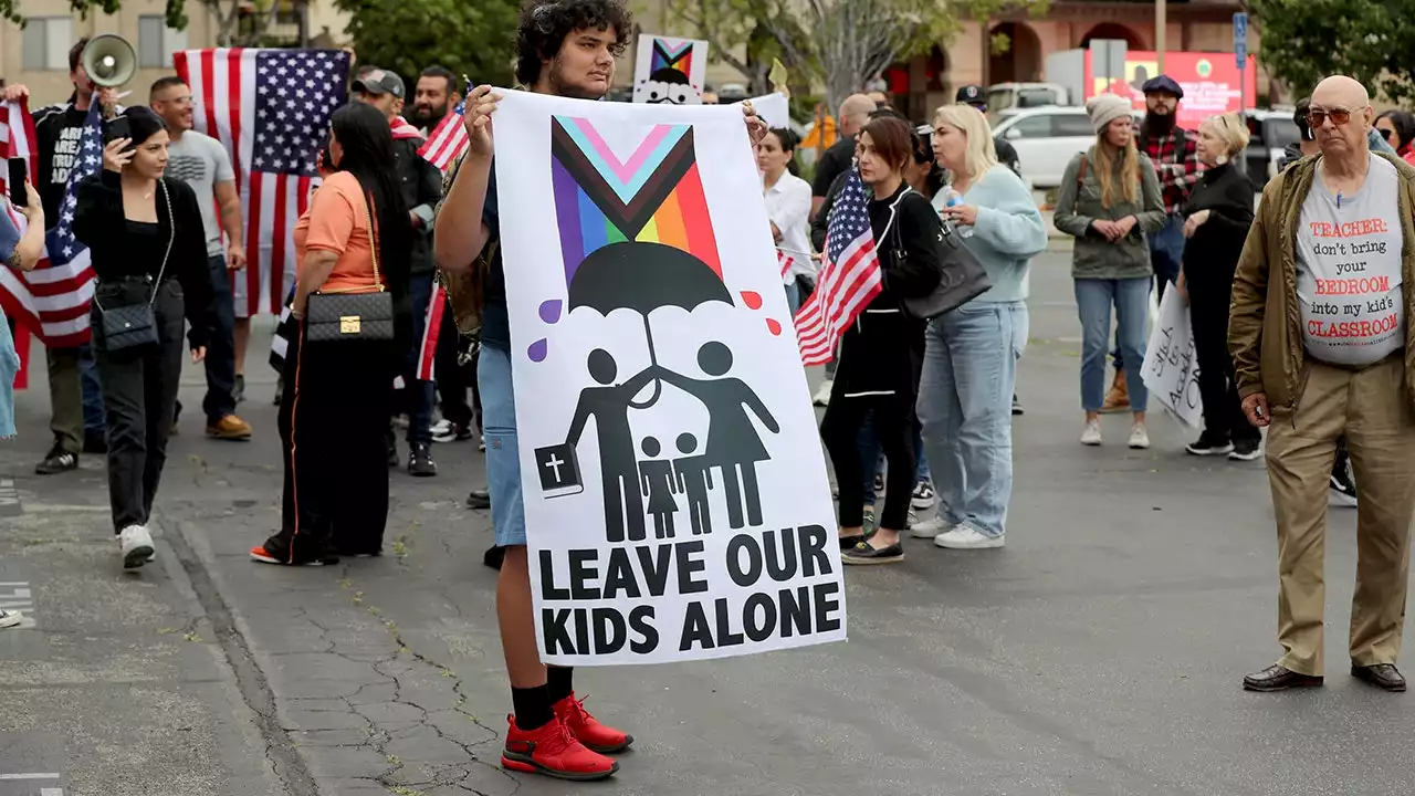 Punches thrown at California school protest over LGBTQ+ curriculum and Pride month