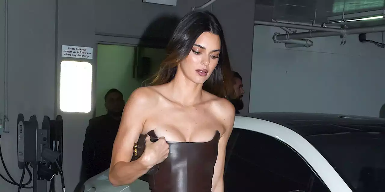 Kendall Jenner Partied in a Chocolate-Leather Midi Dress