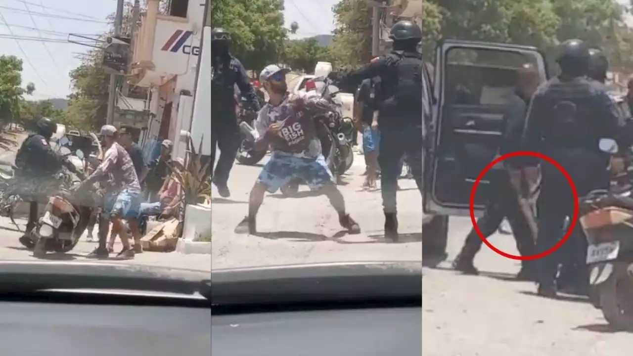 Policía de Mazatlán intenta tablear a motociclista; había comenzado una pelea | VIDEO