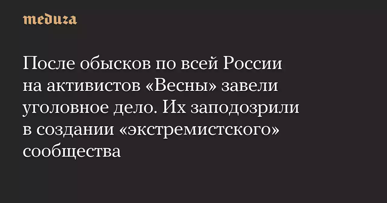 После обысков по всей России на активистов «Весны» завели уголовное дело. Их заподозрили в создании «экстремистского» сообщества — Meduza