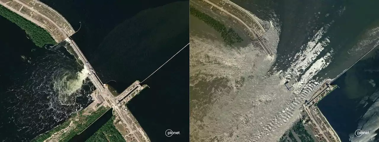 Guerre en Ukraine : avant/après, les images des dégâts après la destruction d’un barrage