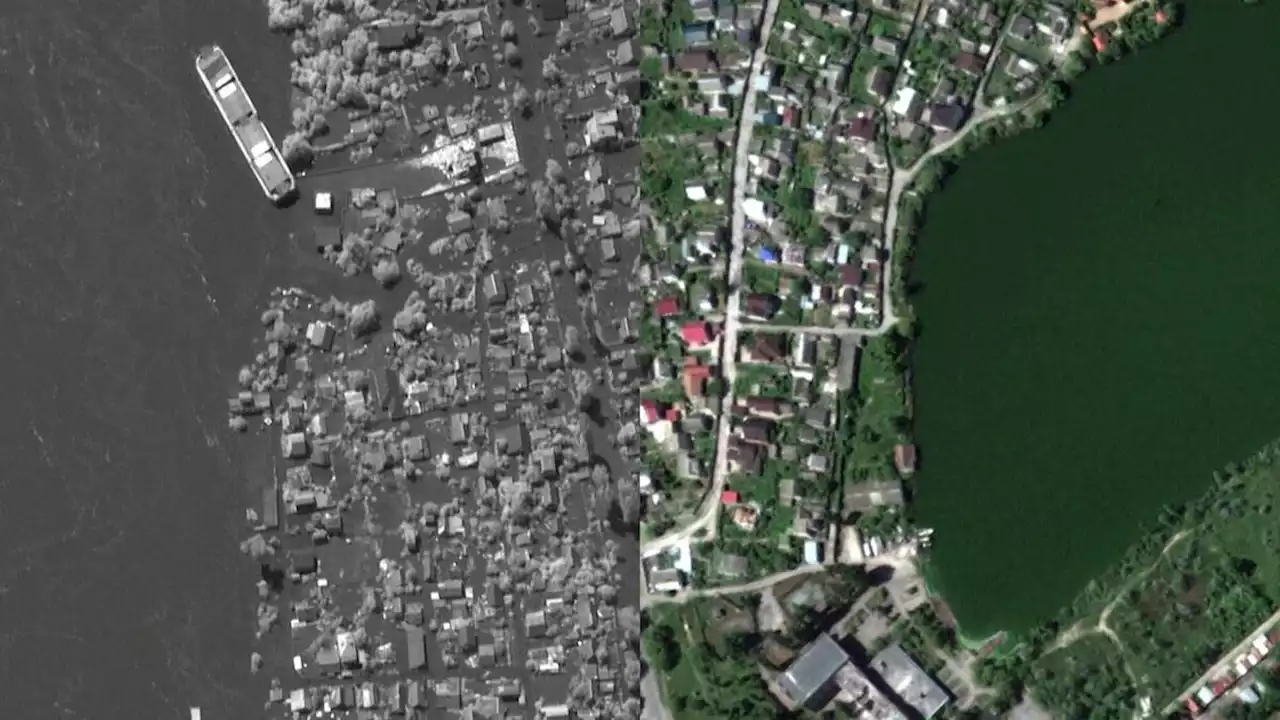 Satellitbilder visar förödelsen efter dammsprängningen i Nova Kachovka