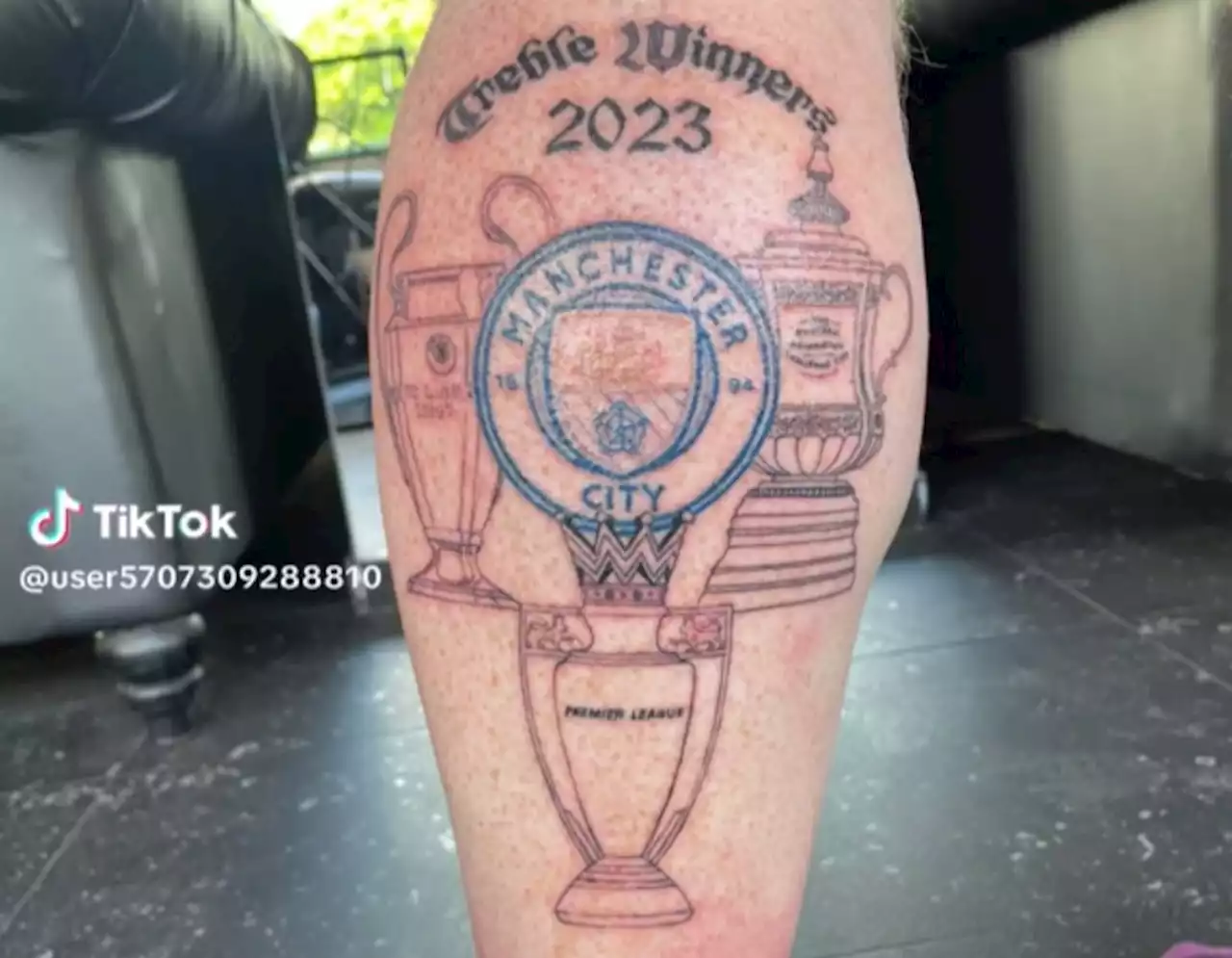 Fans hope Man City supporter's treble tattoo 'backfires' as inking goes viral