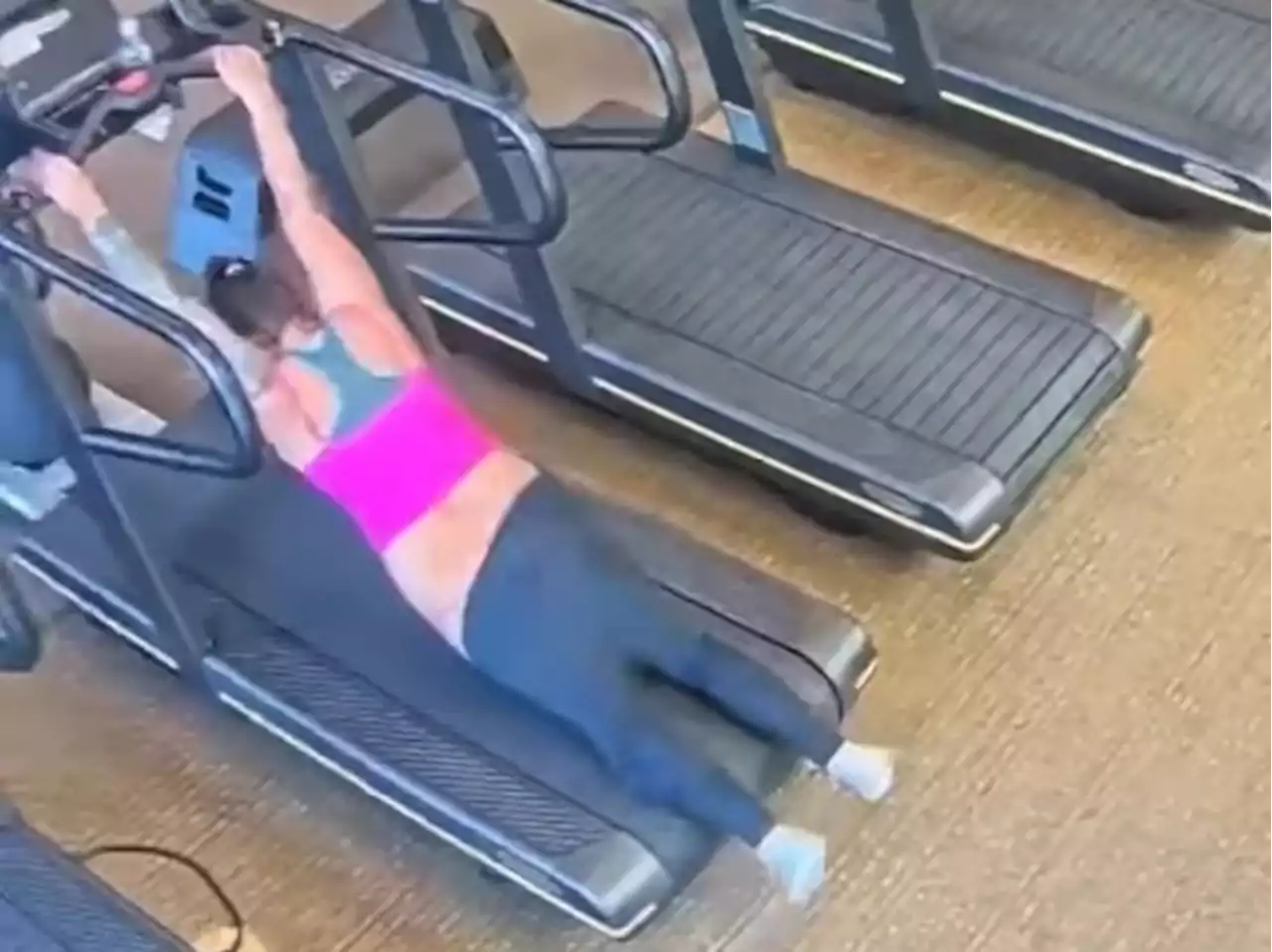 Woman's bare butt exposed after treadmill workout goes wrong