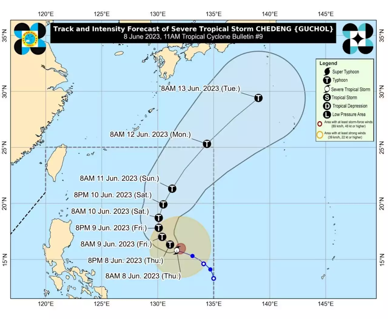 Pagasa: Severe tropical storm Chedeng intensifies