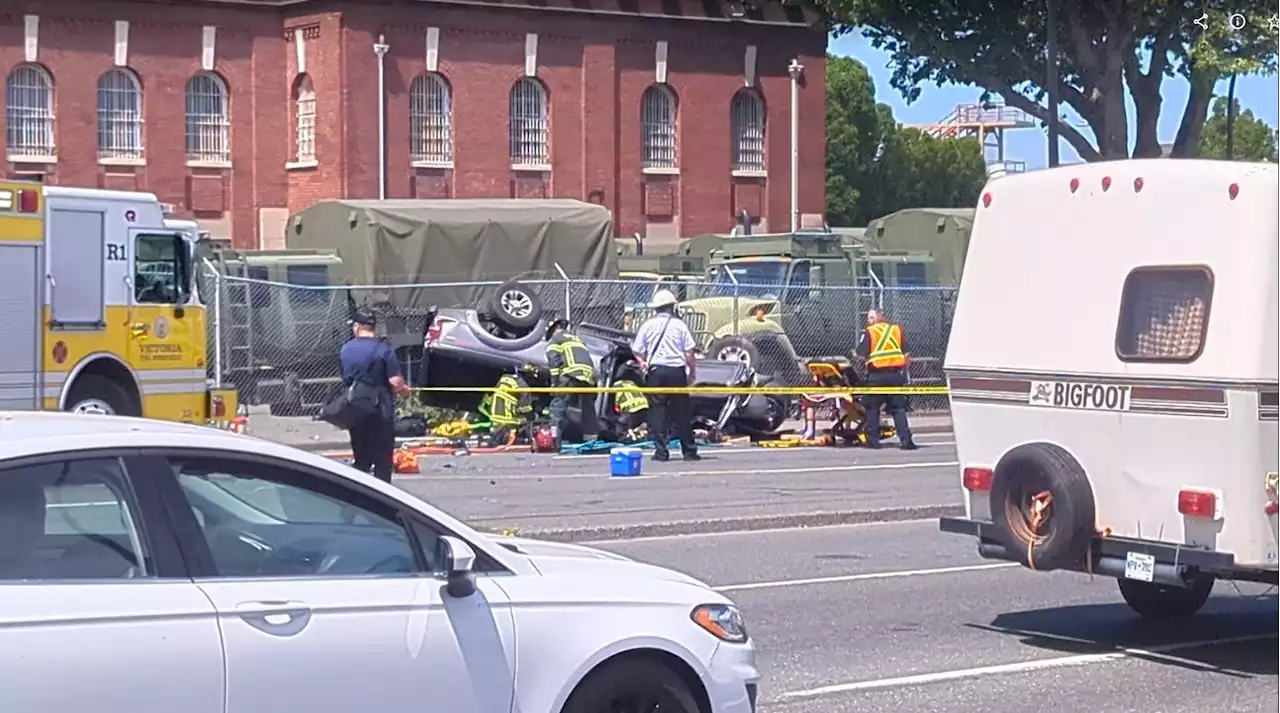 Vehicle rollover in Victoria closes part of Bay and Blanshard Street