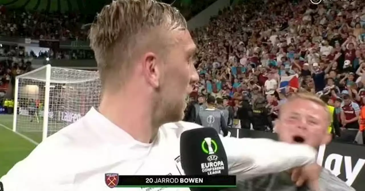 Bowen pushes West Ham fan during TV interview for singing X-rated Dani Dyer song