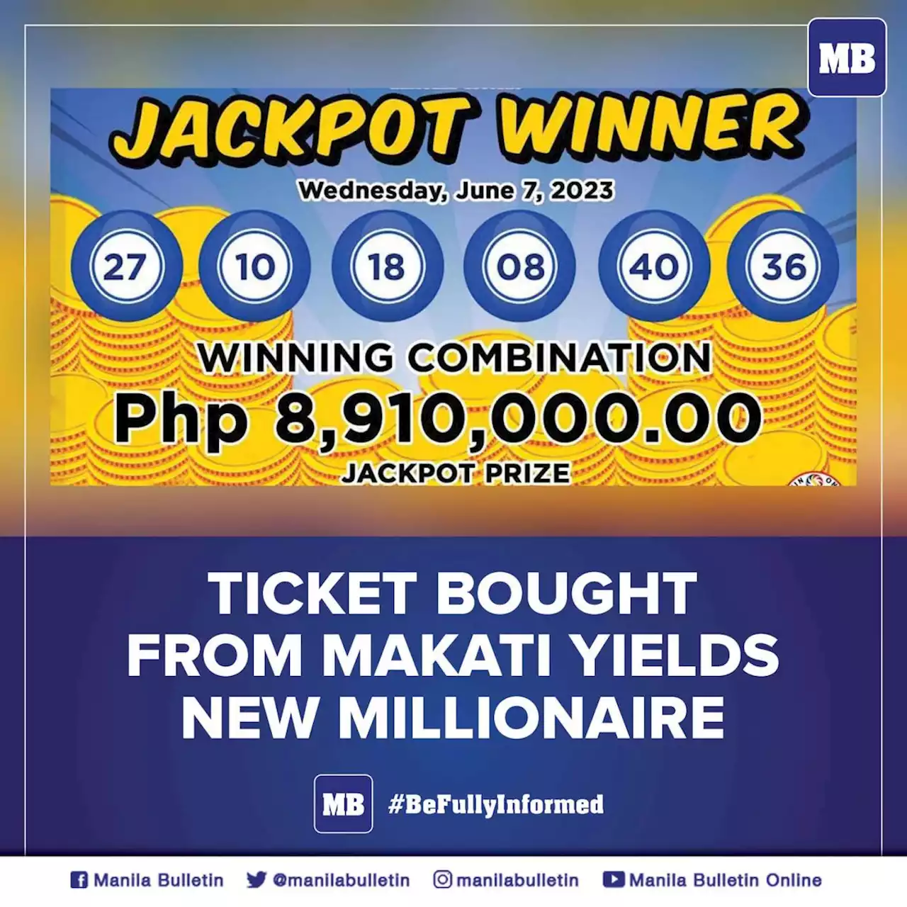 Ticket bought in Makati yields new millionaire