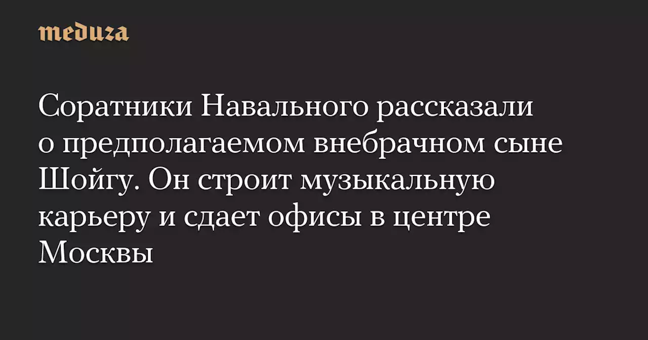 Соратники Навального рассказали о предполагаемом внебрачном сыне Шойгу. Он строит музыкальную карьеру и сдает офисы в центре Москвы — Meduza