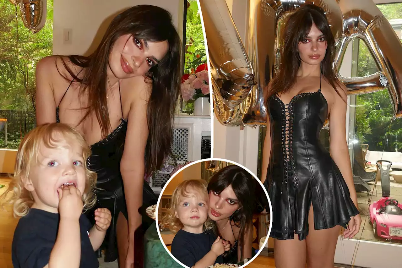 Emily Ratajkowski is all laced up in leather for birthday party with son Sylvester