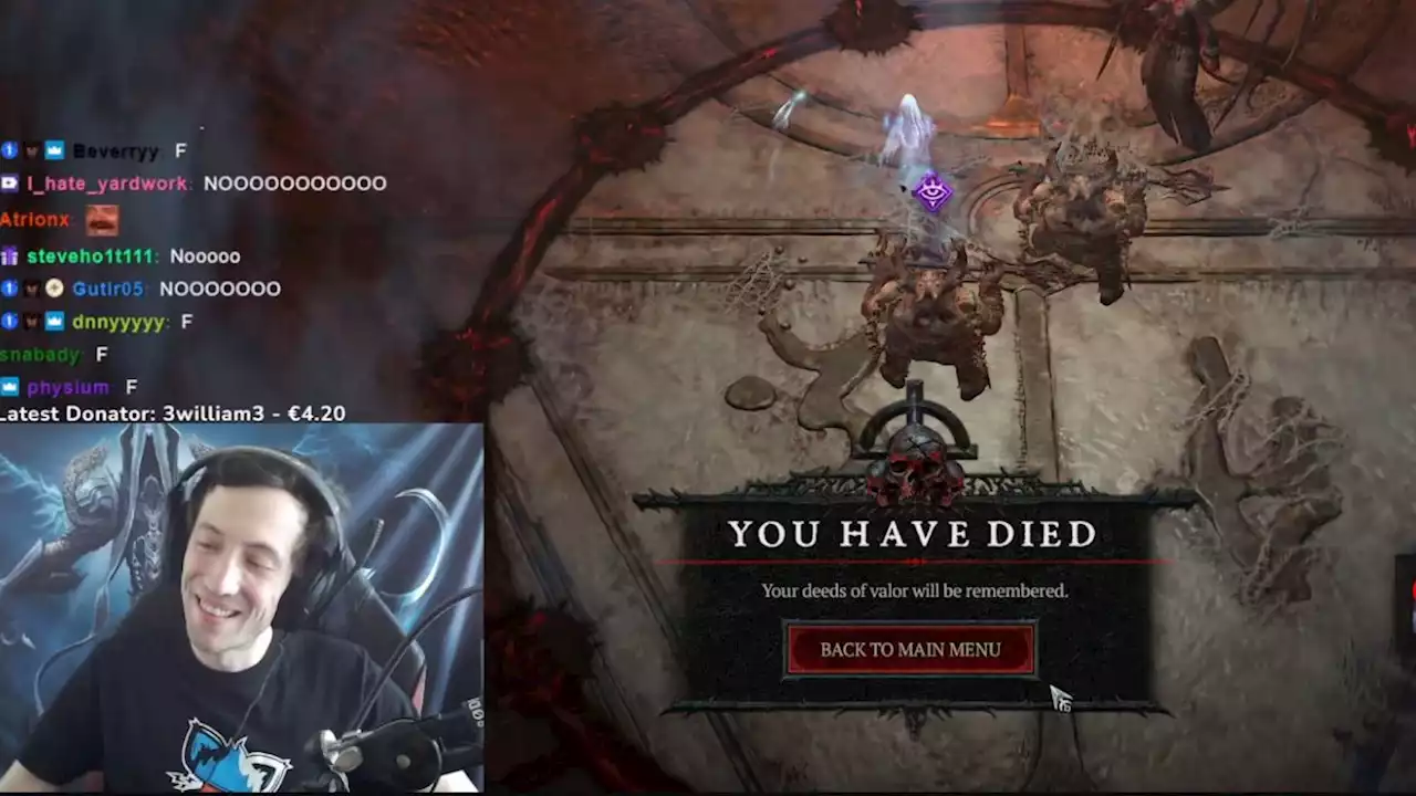 The first Diablo 4 player to solo his way to level 100 in Hardcore mode dies in a fight against the game's toughest boss