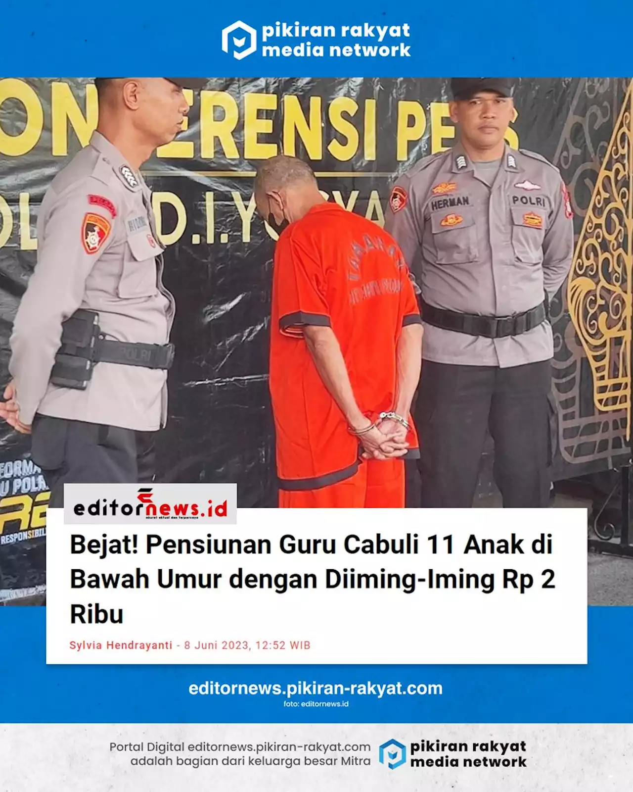 Bejat! Pensiunan Guru Cabuli 11 Anak di Bawah Umur dengan Diiming-Iming Rp 2 Ribu