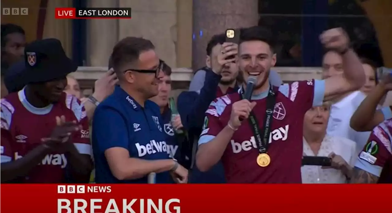 BBC apologise as Declan Rice drops F-bomb live on TV twice during West Ham parade