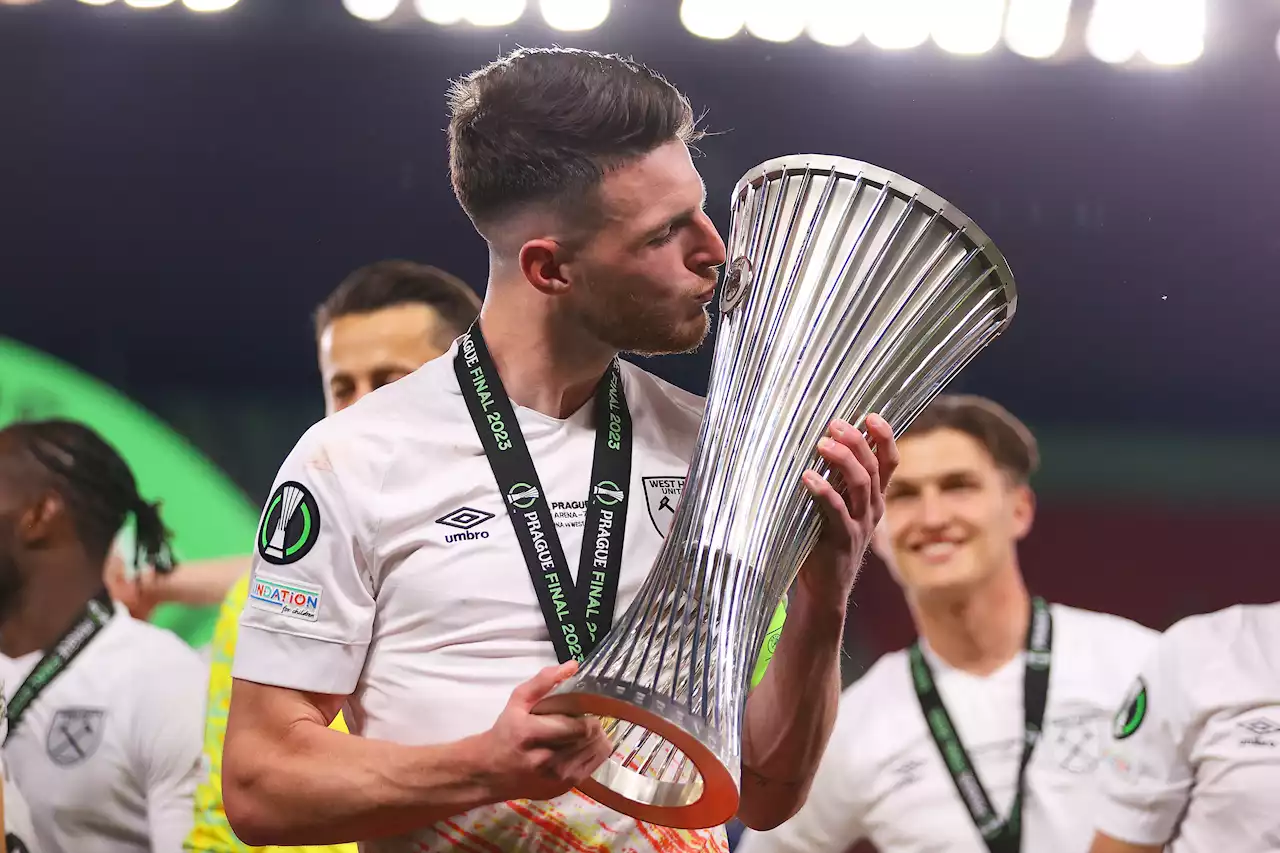 Declan Rice gives coy update on his West Ham future after Conference League glory