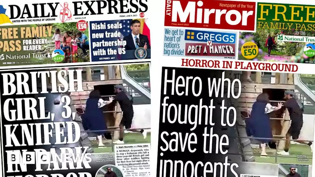 Newspaper headlines: 'Horror at the playground' as British girl stabbed