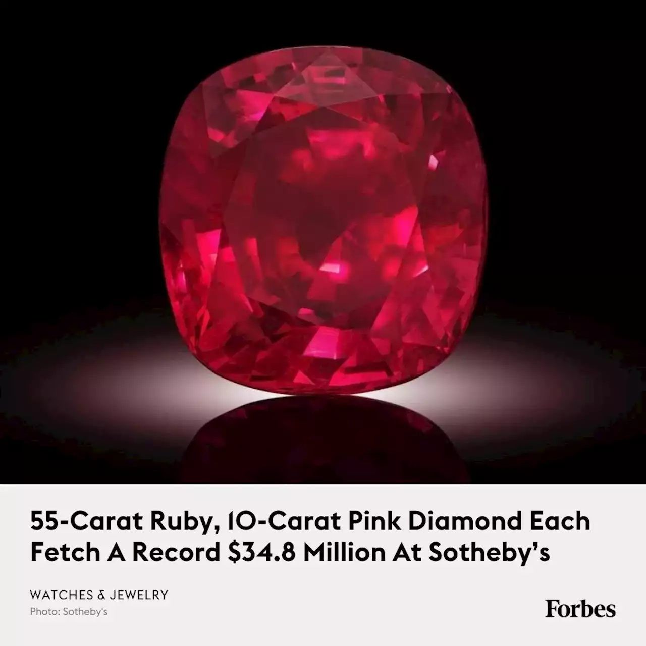 55-Carat Ruby, 10-Carat Pink Diamond Each Fetch A Record $34.8 Million At Sotheby’s