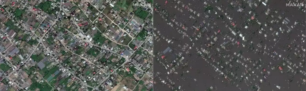 ANTES E DEPOIS: imagens de satélite mostram destruição causada por rompimento de barragem na Ucrânia