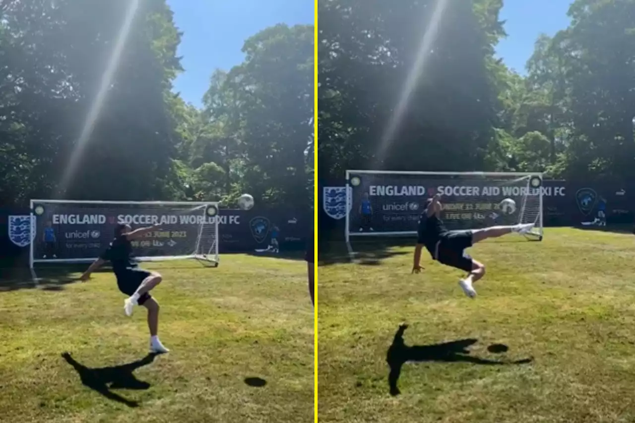 Danny Dyer scores stunning volley in Soccer Aid training as fans poke fun at Simon Jordan