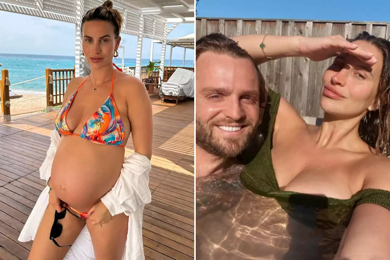 Ferne McCann bares her huge baby bump in colourful bikini on exotic holiday