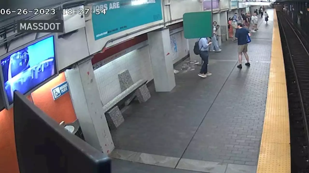 WATCH: Video shows debris nearly hitting man at Downtown Crossing MBTA station