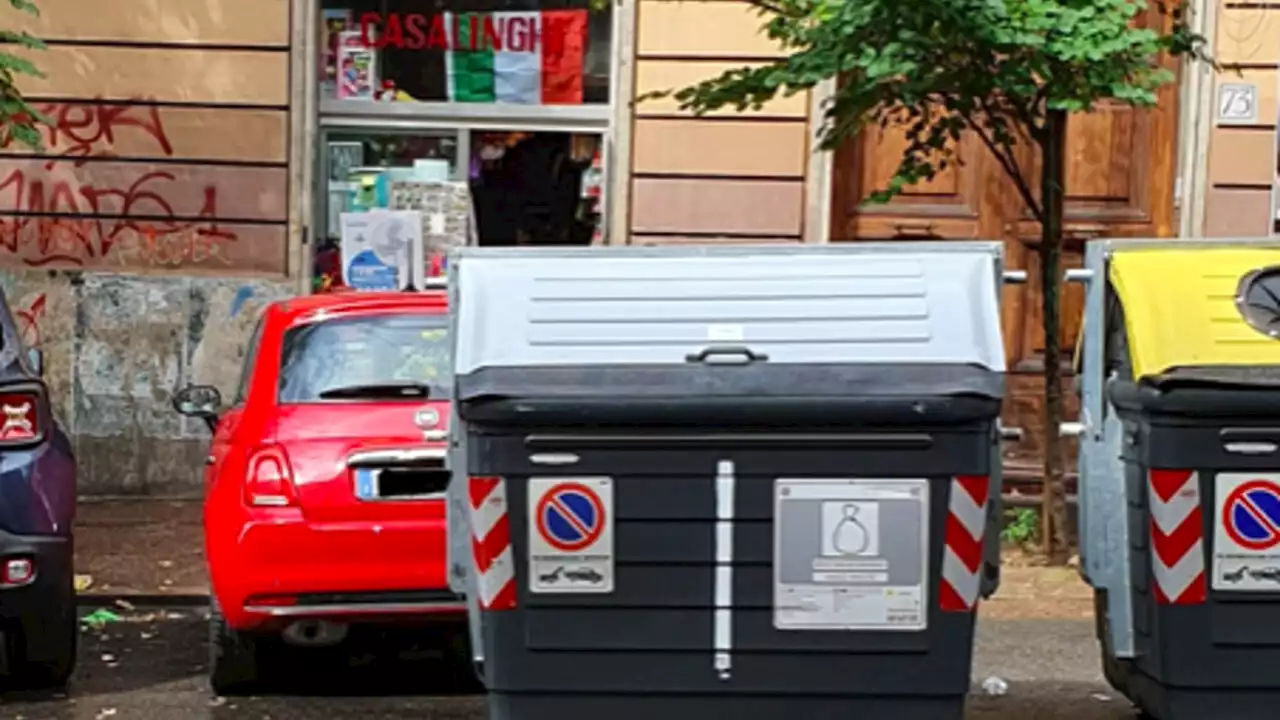 L'auto dell'ex assessore di Roma bloccata da un cassonetto della spazzatura