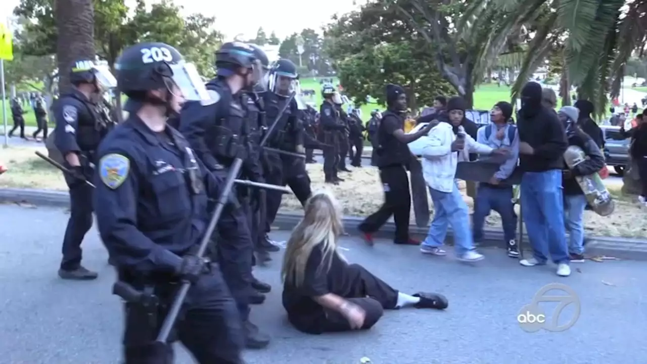 Protestors rally at SFPD station after dozens arrested at skateboarding event in Dolores Park