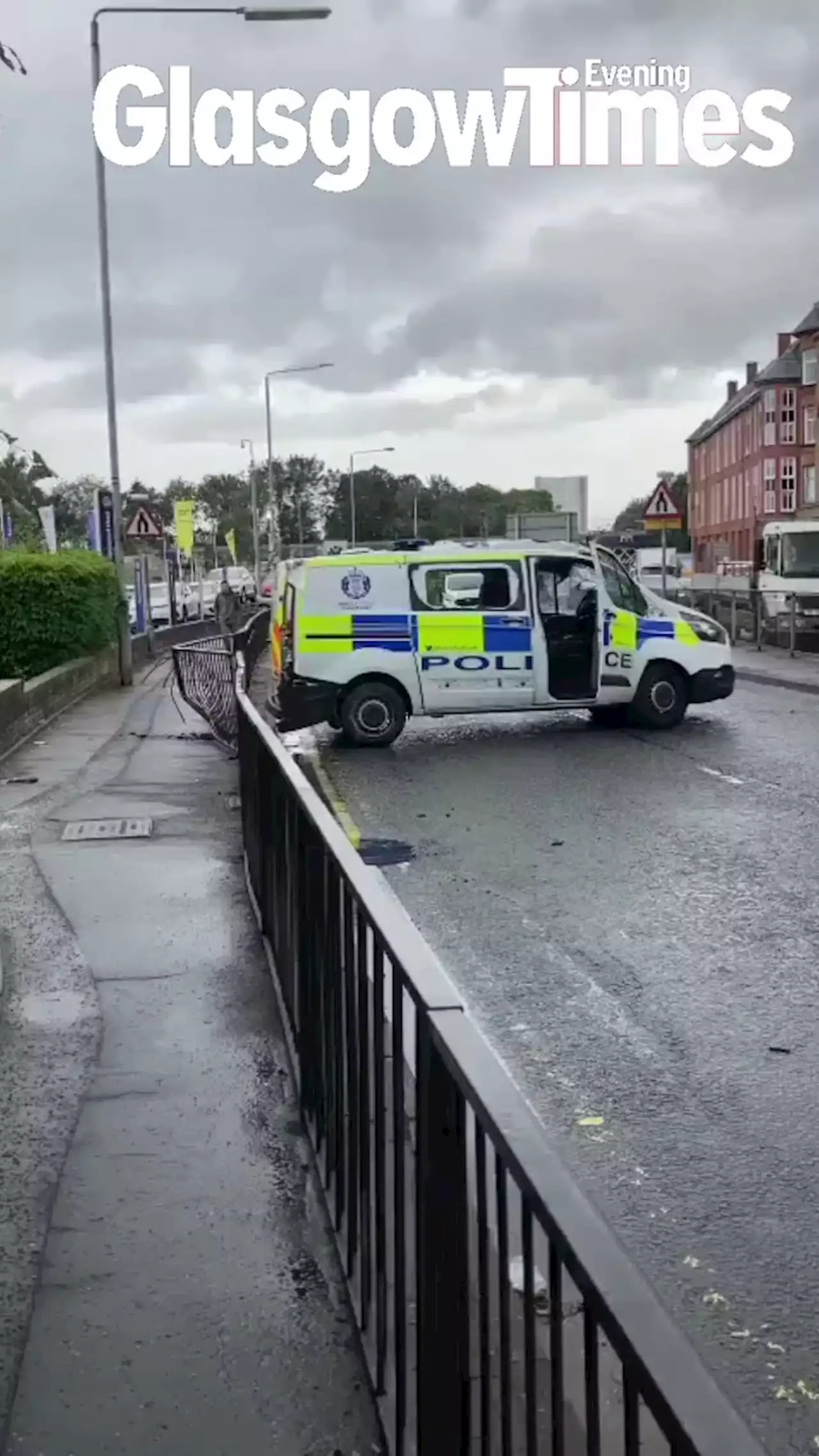 Cops in hospital after police van crashes in Glasgow