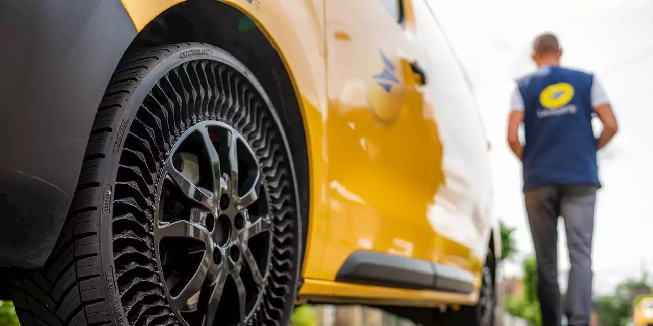 No more flat tires? Michelin testing its airless tires on French postal vans.