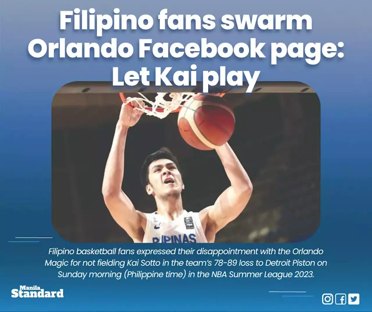 Filipino fans swarm Orlando Facebook page: Let Kai play