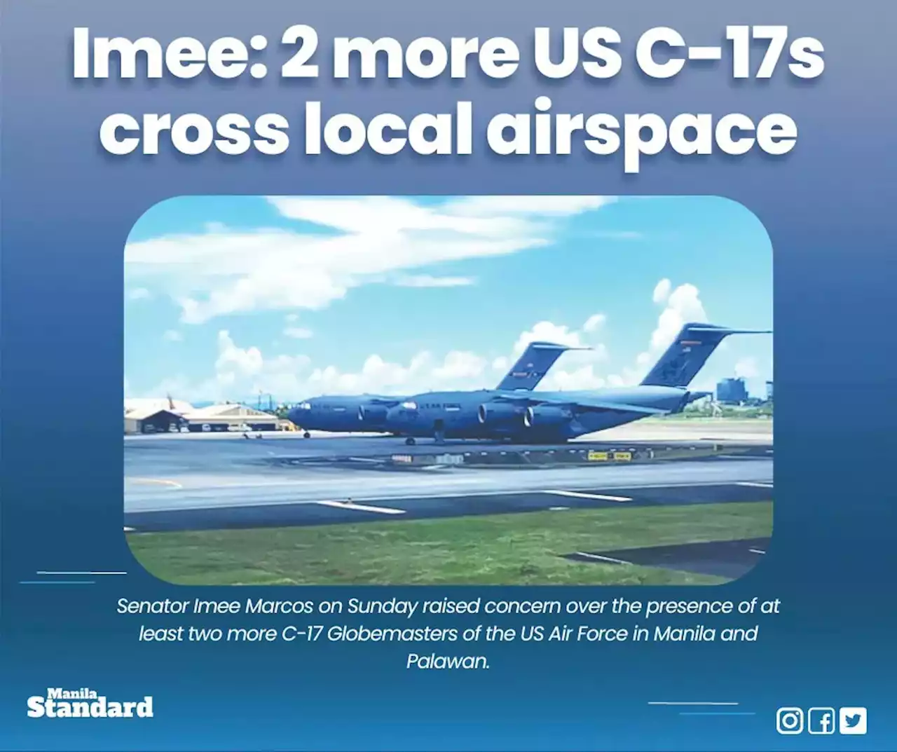 Imee: 2 more US C-17s cross local airspace