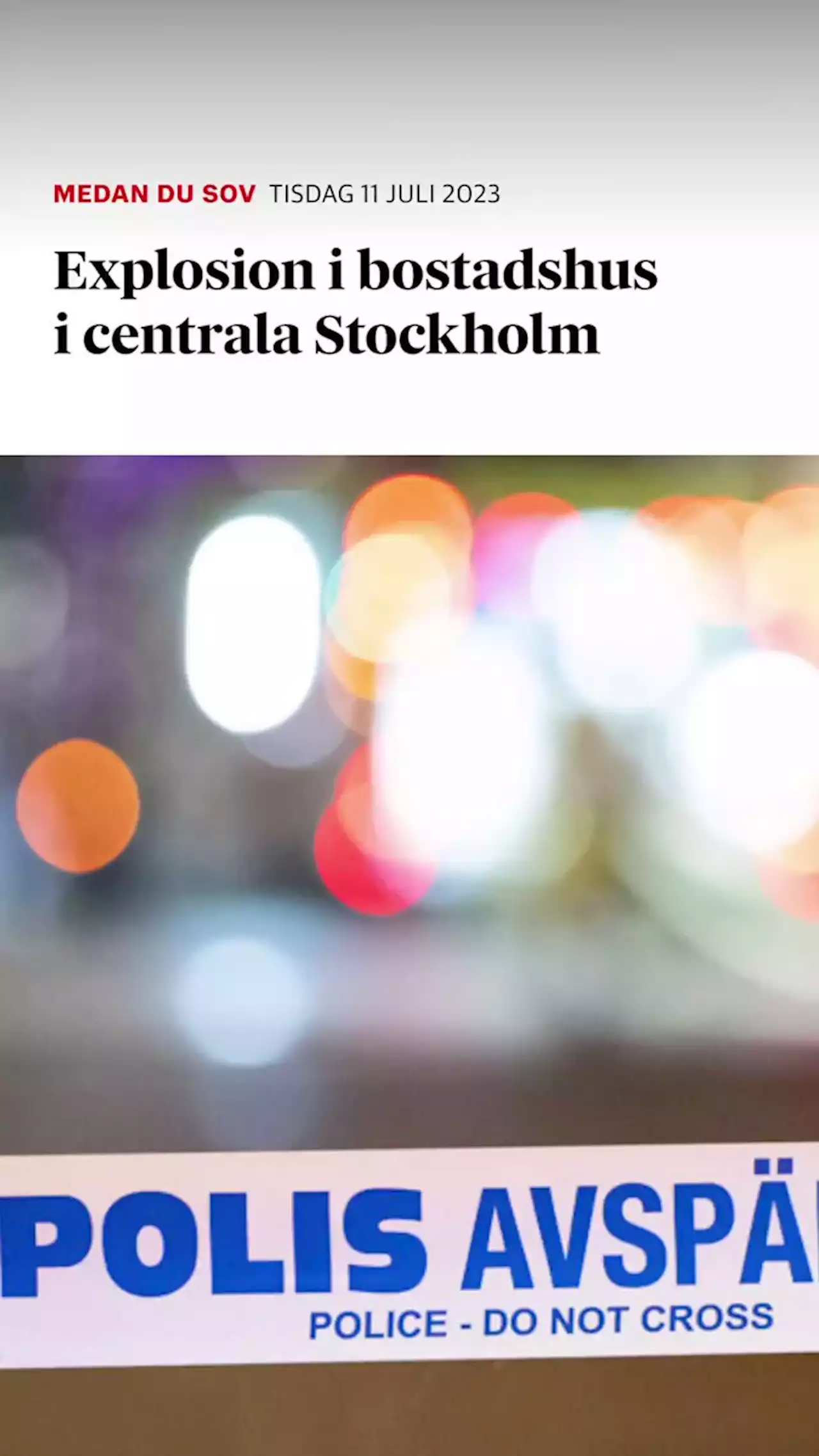 Explosion i bostadshus i centrala Stockholm