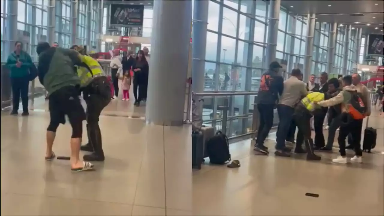 Video: hombre dio fuerte golpiza a policía en el aeropuerto El Dorado