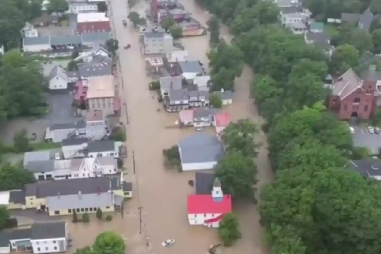 Drone video shows disastrous flooding in Ludlow after torrential rain hits Vermont