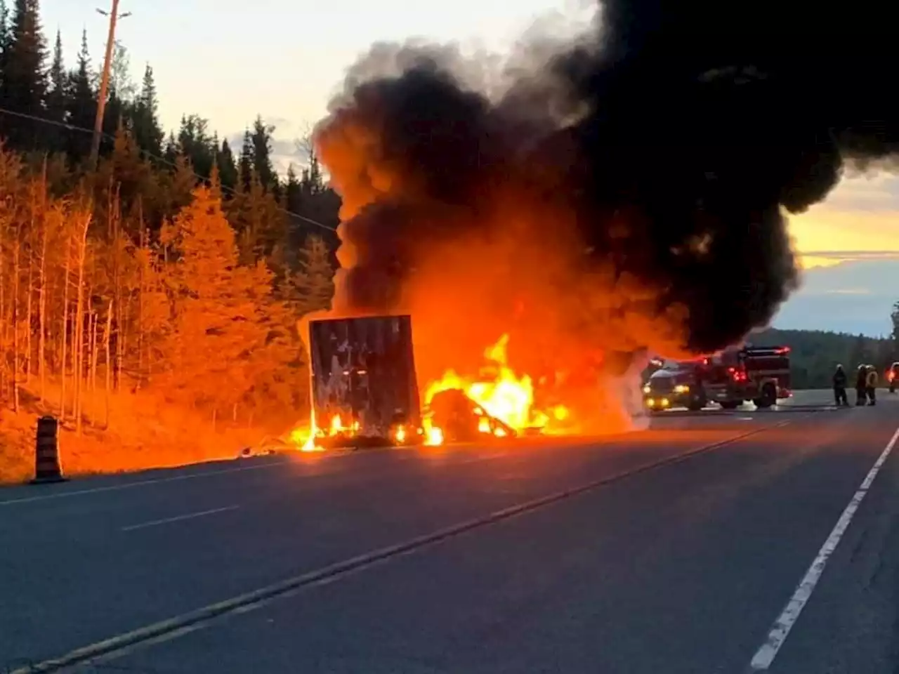 Tractor-trailer fire closed Highway 11