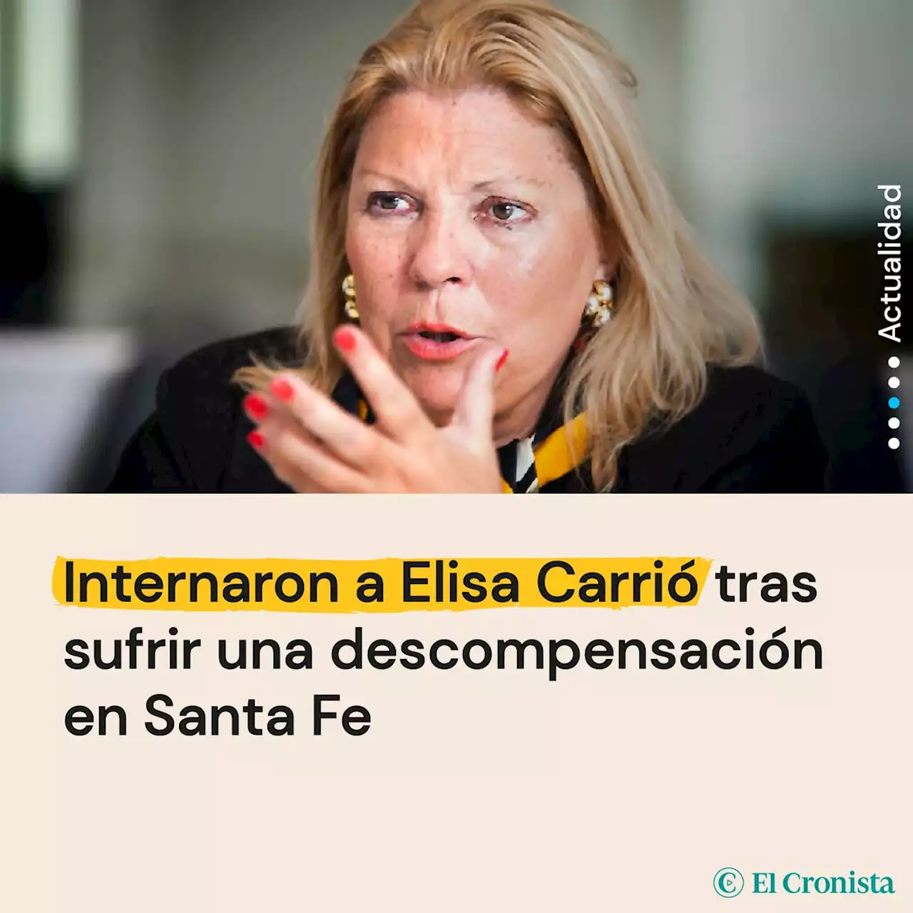 Internaron a Elisa Carri� tras sufrir una descompensaci�n en Santa Fe