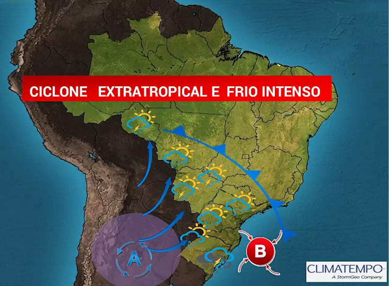 Passo a passo do ciclone extratropical nos dias 12 e 13 de julho | Climatempo